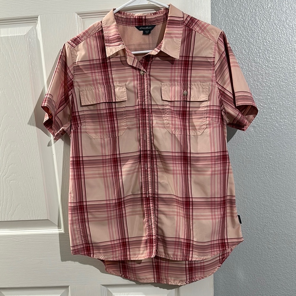 Eddie Bauer Red and Cream Button Down Shirt